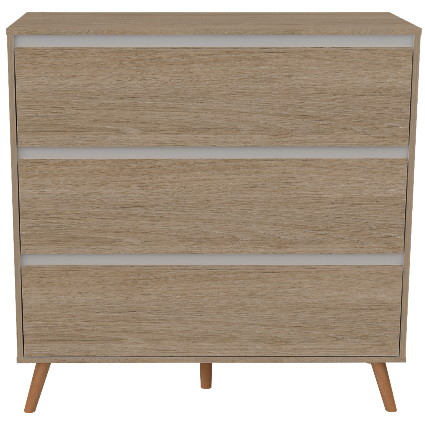 Organizador Durham, Beige y Blanco, con tres cajones amplios y patas en madera