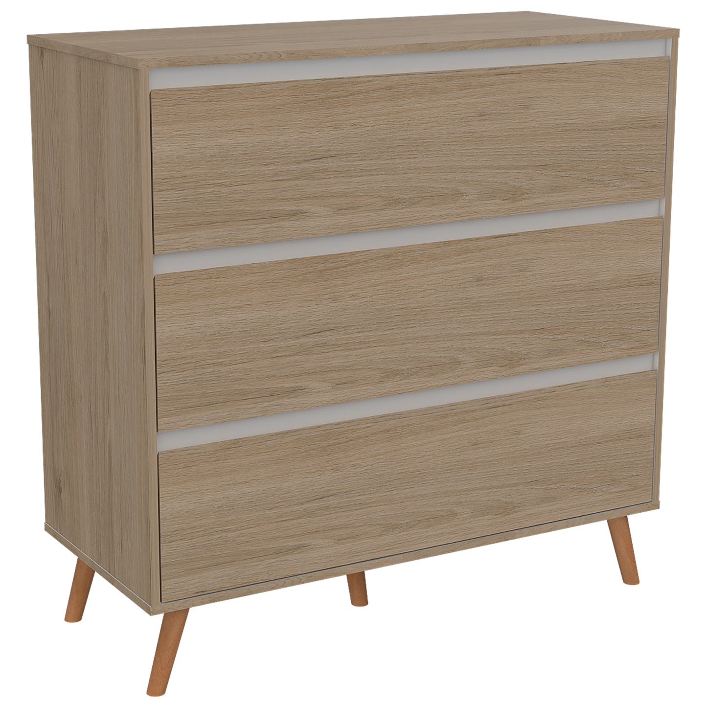 Organizador Durham, Beige y Blanco, con tres cajones amplios y patas en madera