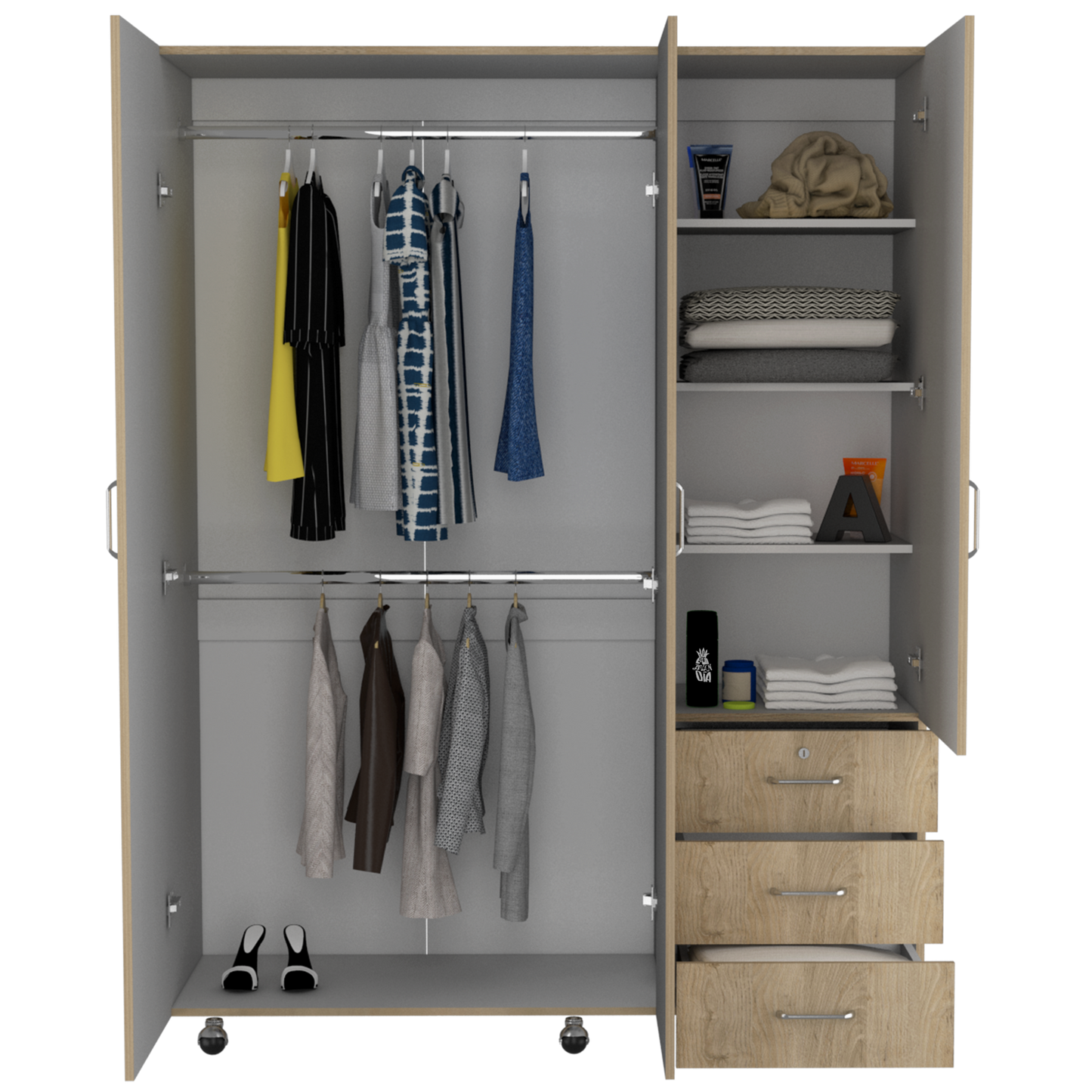 Closet Tini, Beige y Blanco, con tres puertas abatibles y amplios espacios