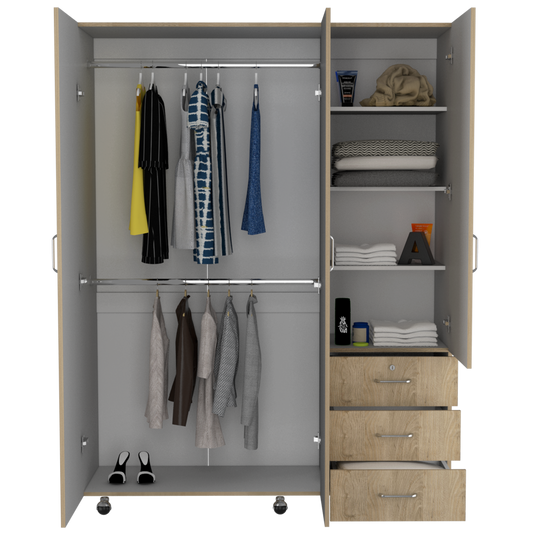 Closet Tini, Beige y Blanco, con tres puertas abatibles y amplios espacios