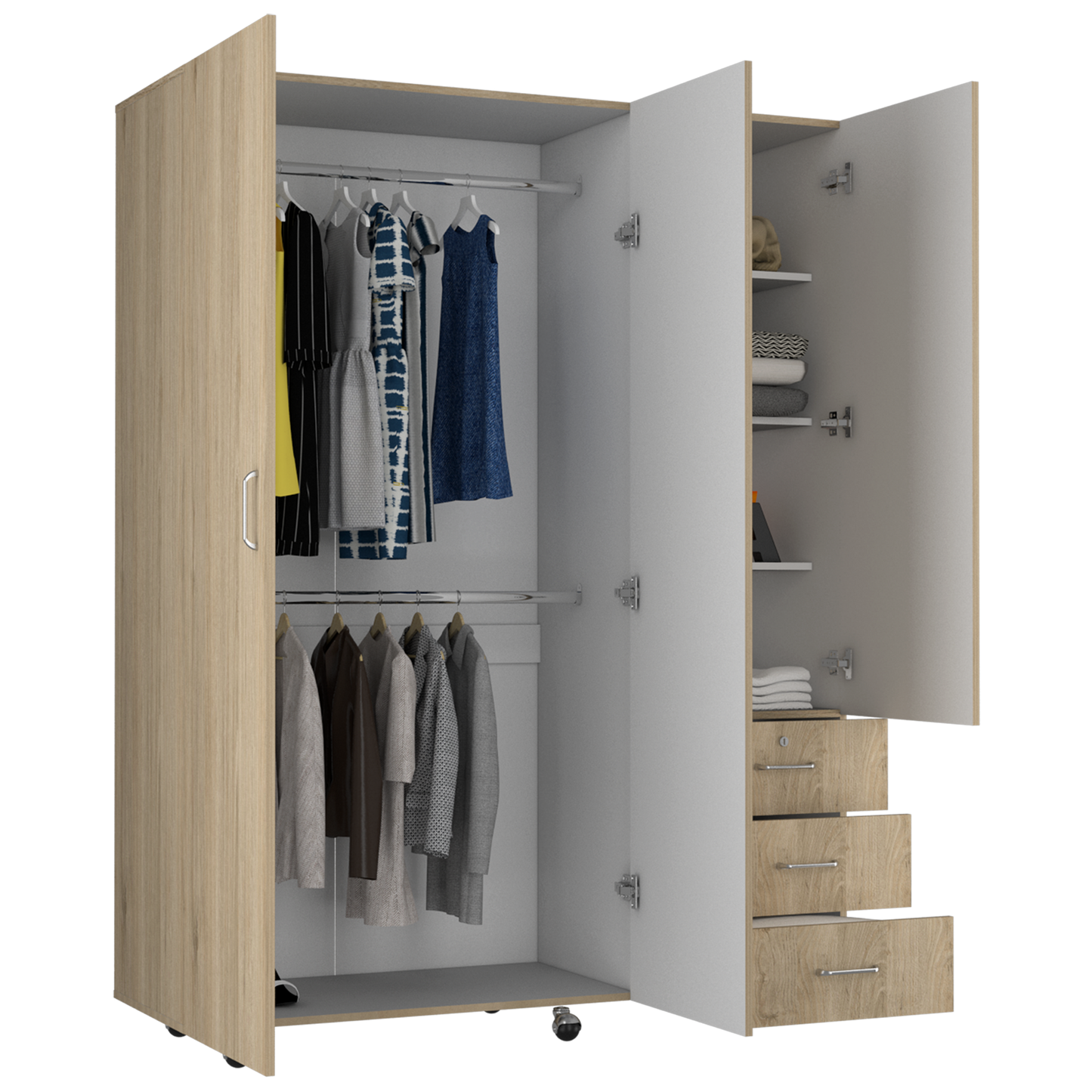 Closet Tini, Beige y Blanco, con tres puertas abatibles y amplios espacios