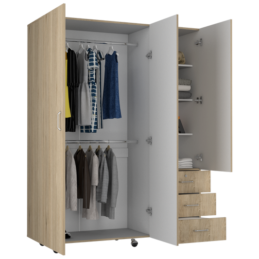 Closet Tini, Beige y Blanco, con tres puertas abatibles y amplios espacios