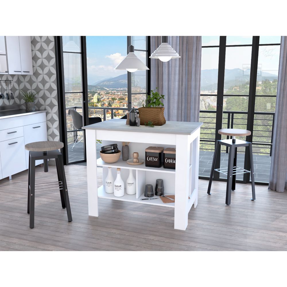 Mesa Auxiliar Cala, Blanco y Beige, con Amplia Superficie En La Mesa  ZF