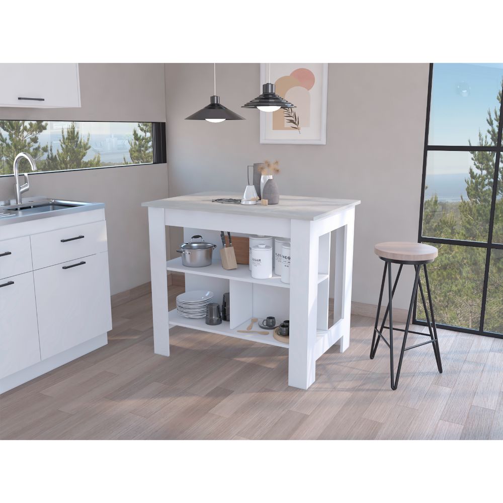 Mesa Auxiliar Cala, Blanco y Beige, con Amplia Superficie En La Mesa  ZF