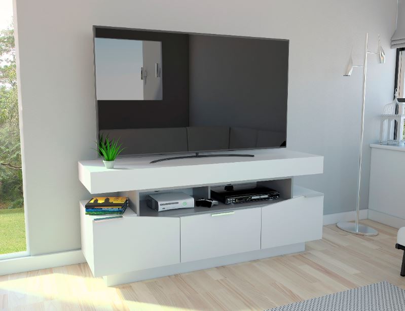 Mesa para TV Teo, Blanco, con espacio para televisor de hasta 55 pulgadas