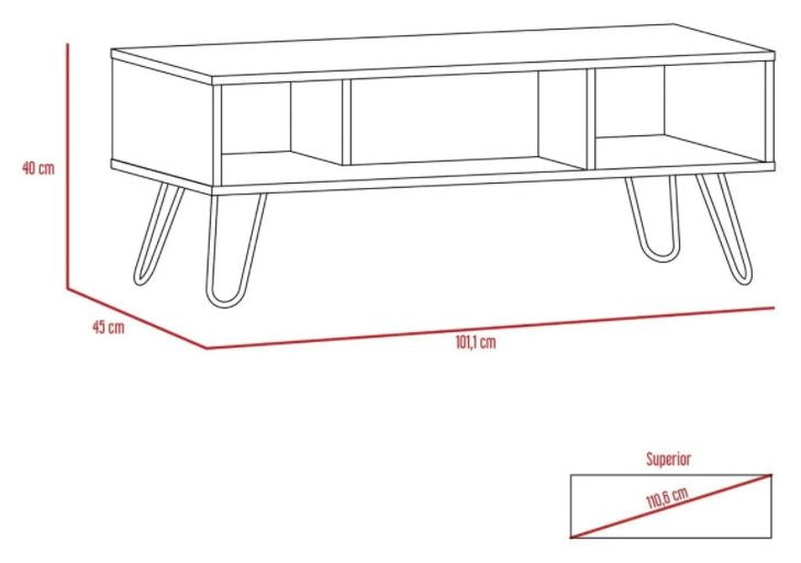 Mesa de Centro Lara, Wengue y Caoba,  con amplio espacio y patas de acero