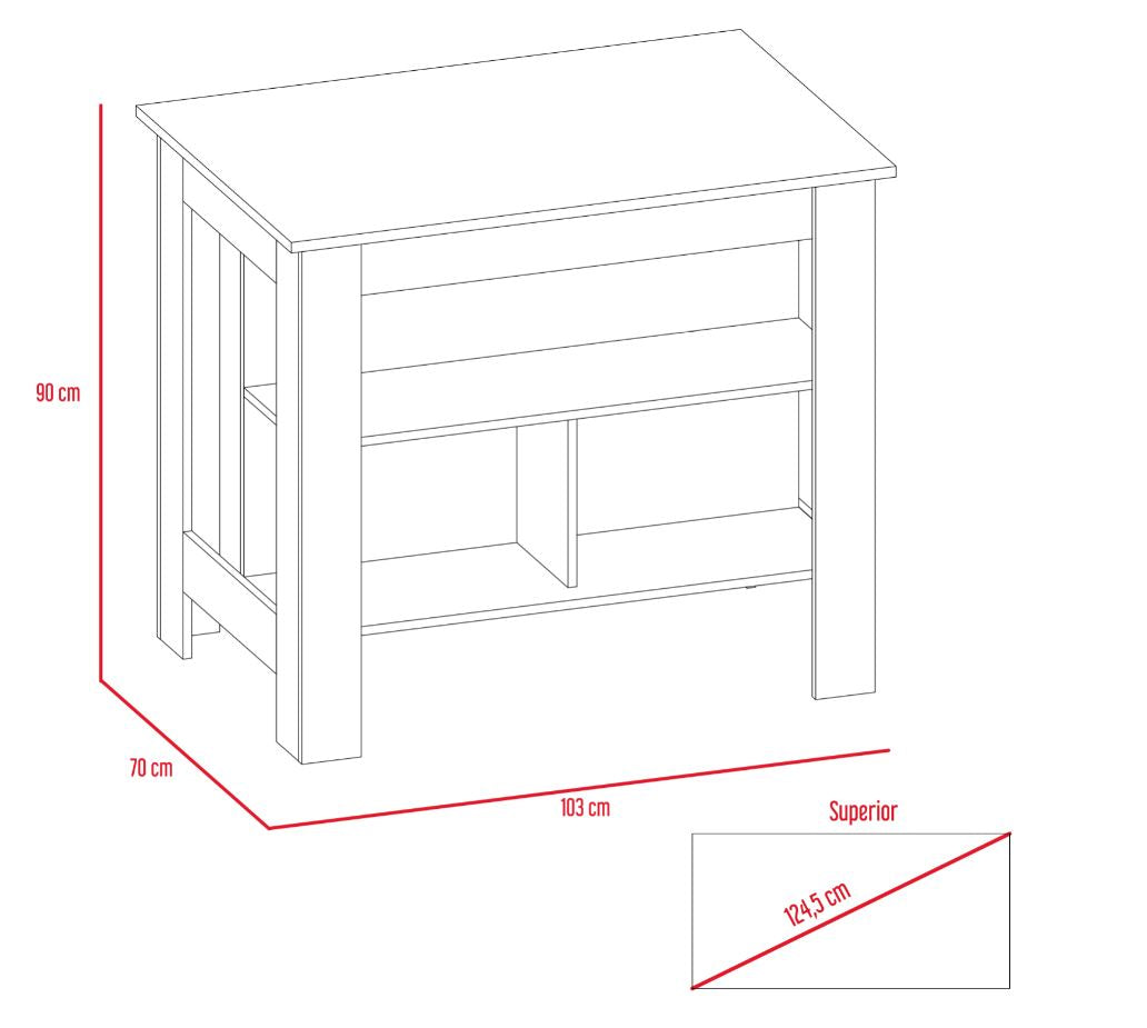 Mueble Auxiliar de Cocina Draco, Blanco y Miel, con dos entrepaños y amplia superficie en la mesa