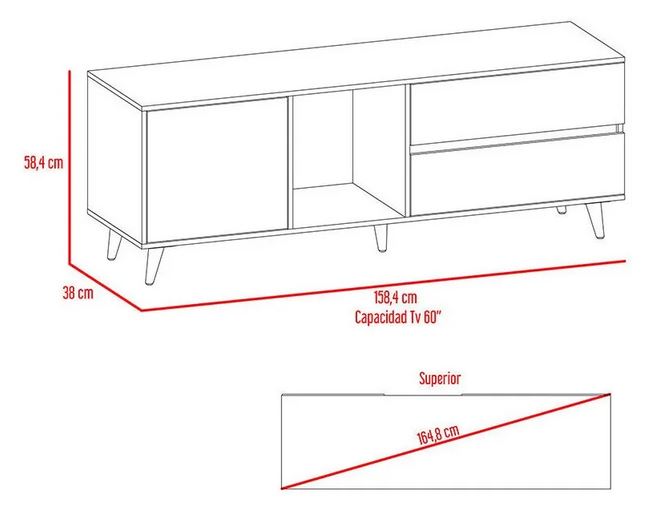 Mesa para TV Nashira, Miel y Plata oscuro, con espacio para televisor de hasta 60 pulgadas