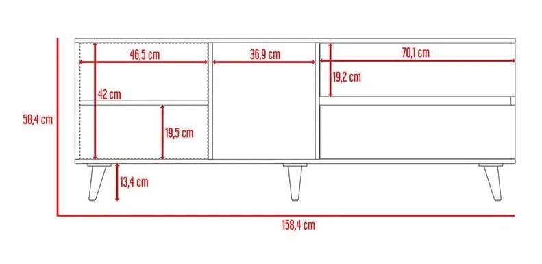 Mesa para TV Nashira, Miel y Plata oscuro, con espacio para televisor de hasta 60 pulgadas