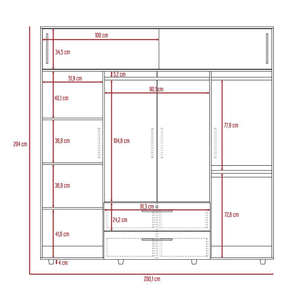 Closet Babel, Macadamia y Blanco, con cuatro puertas abatibles y cuatro cajones multiusos