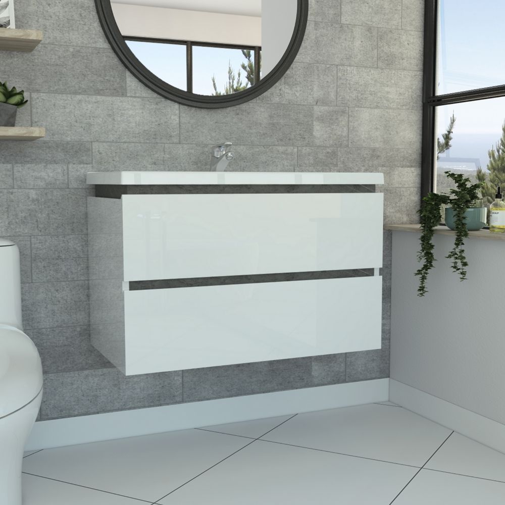 Mueble Lavamanos Pontus Look, Blanco y Gris, con dos cajones