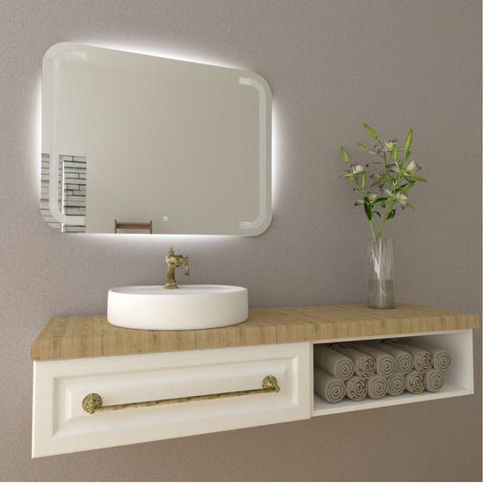 Espejo Rectangular Brown, Gris, con Luz Led y Touch