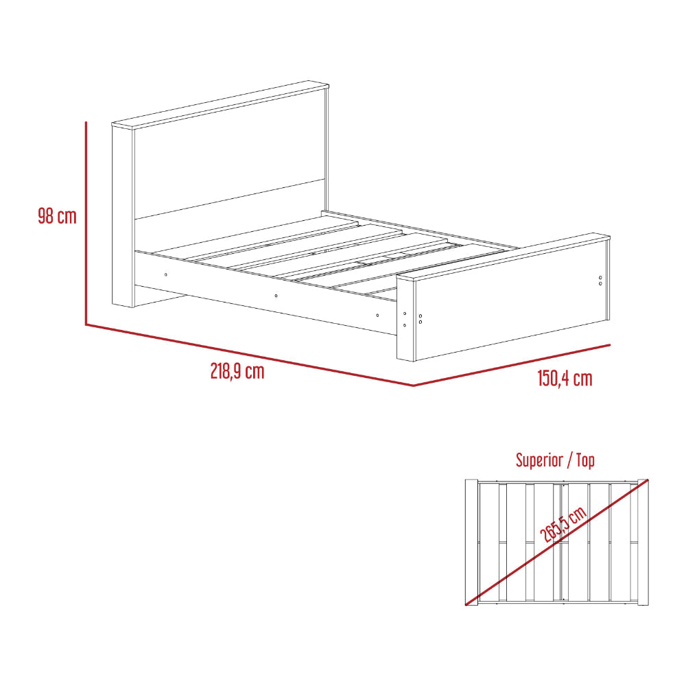 Base Cama Doble Felix, Café claro, incluye tendido de tablas