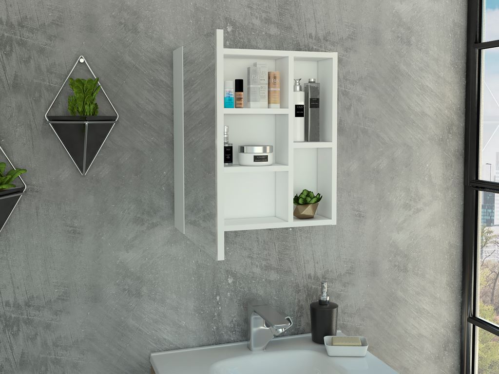 Gabinete de Baño Dakari, Blanco, con Puerta Espejo y Entrepaños X2 ZF