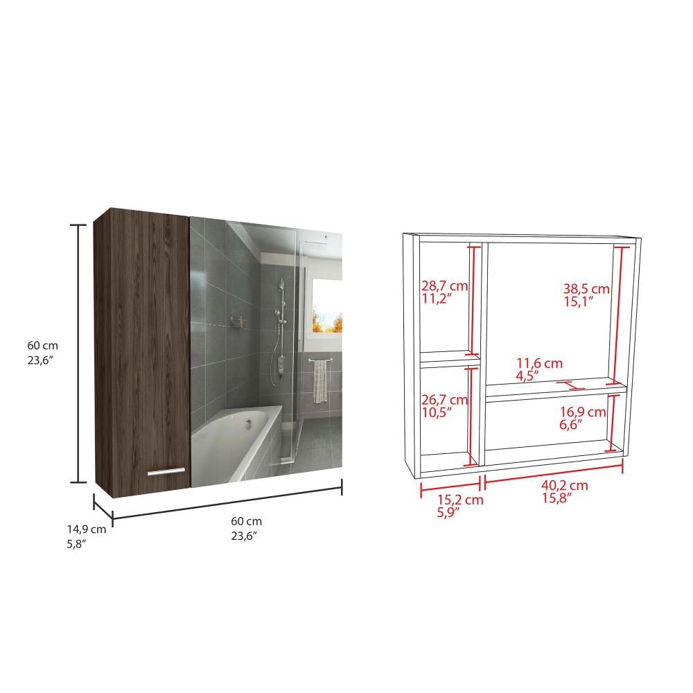 Gabinete de Baño Apolis, Chocolate, con puerta espejo y dos entrepaños para ubicar múltiples objetos