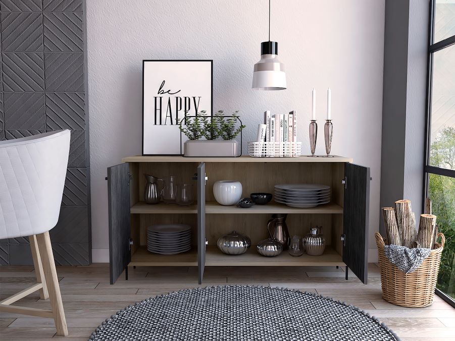 Mueble Auxiliar Tulsa, Beige y Gris, con variedad de entrepaños