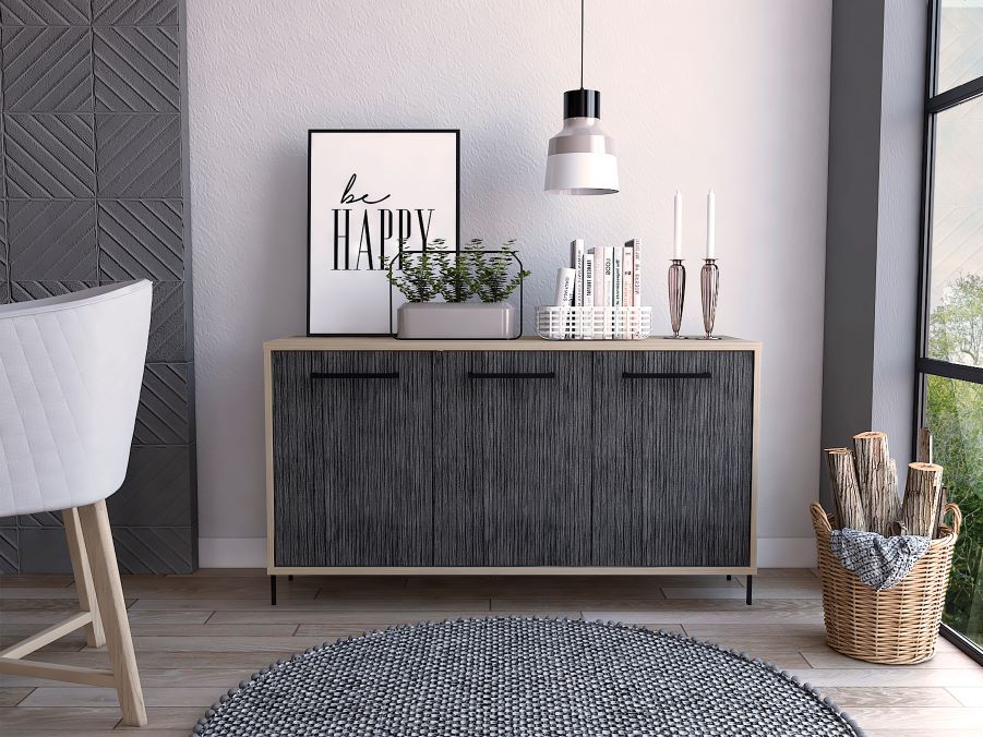 Mueble Auxiliar Tulsa, Beige y Gris, con variedad de entrepaños