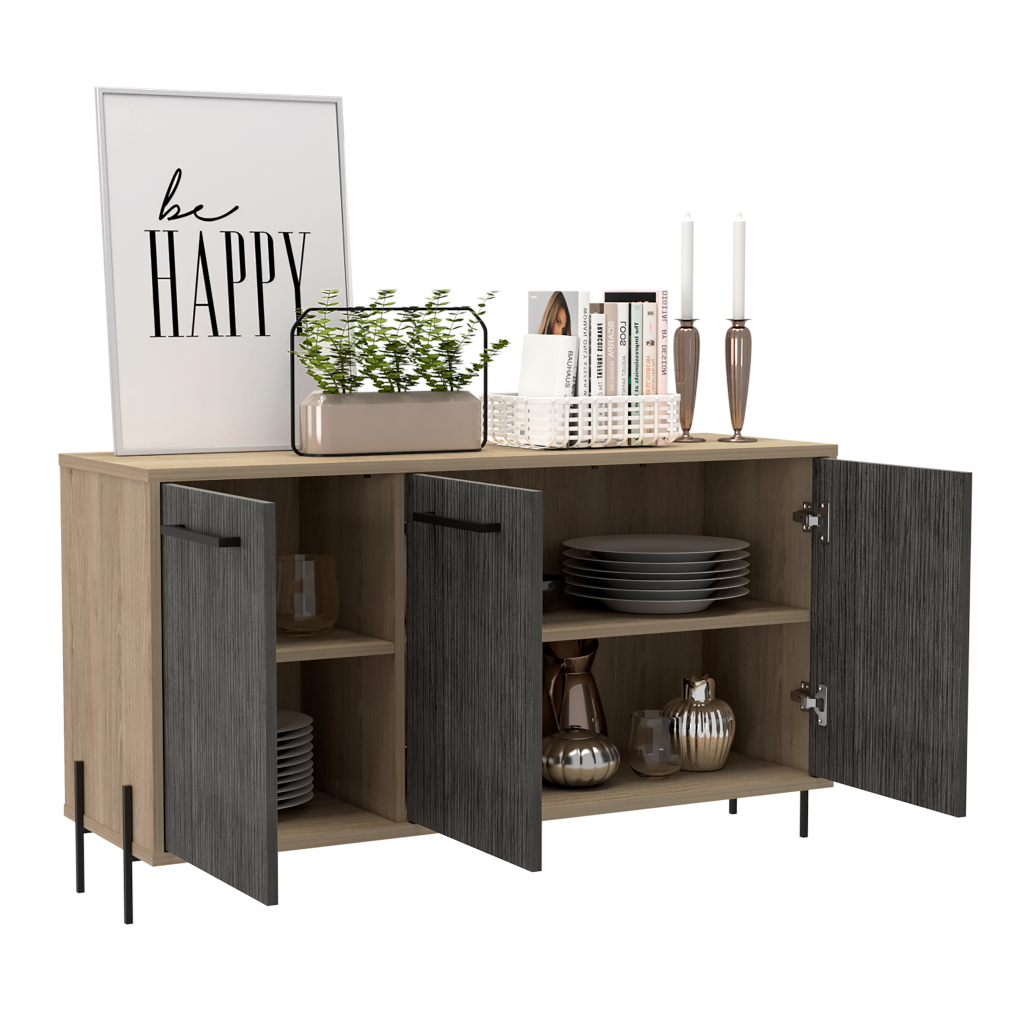 Mueble Auxiliar Tulsa, Beige y Gris, con variedad de entrepaños