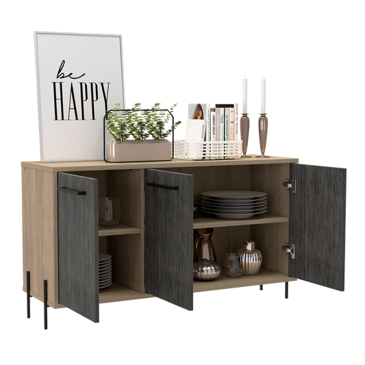 Mueble Auxiliar Tulsa, Beige y Gris, con variedad de entrepaños