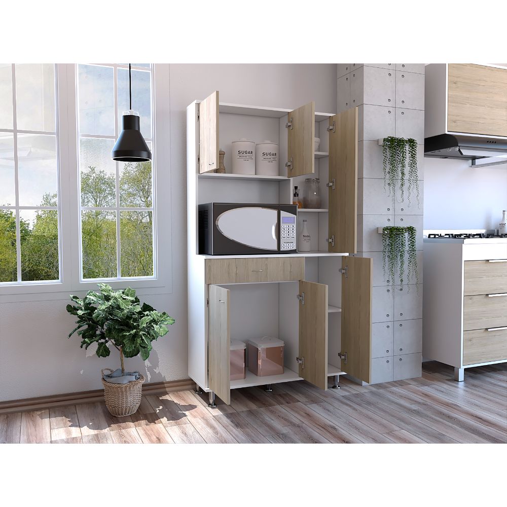 Alacena Huzy, Blanco y Beige, con amplia capacidad de almacenamiento