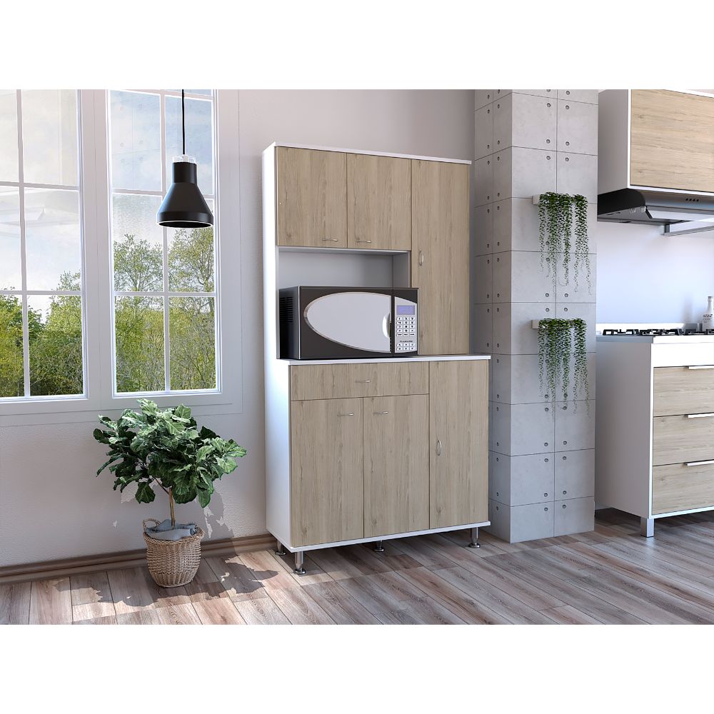 Alacena Huzy, Blanco y Beige, con amplia capacidad de almacenamiento