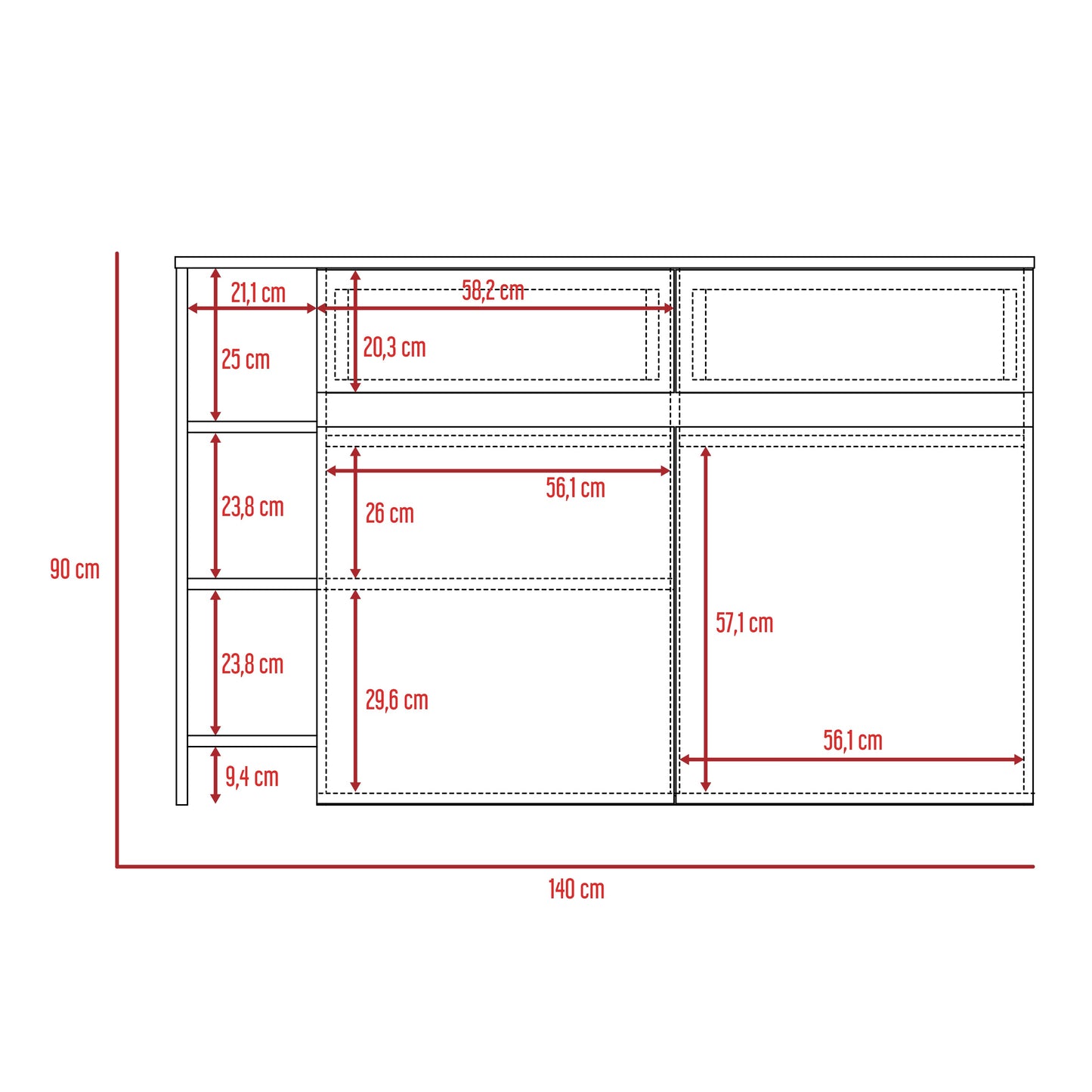 Barra de Cocina Polux, Beige y Blanco, con amplia superficie superior y entrepaño móvil interno