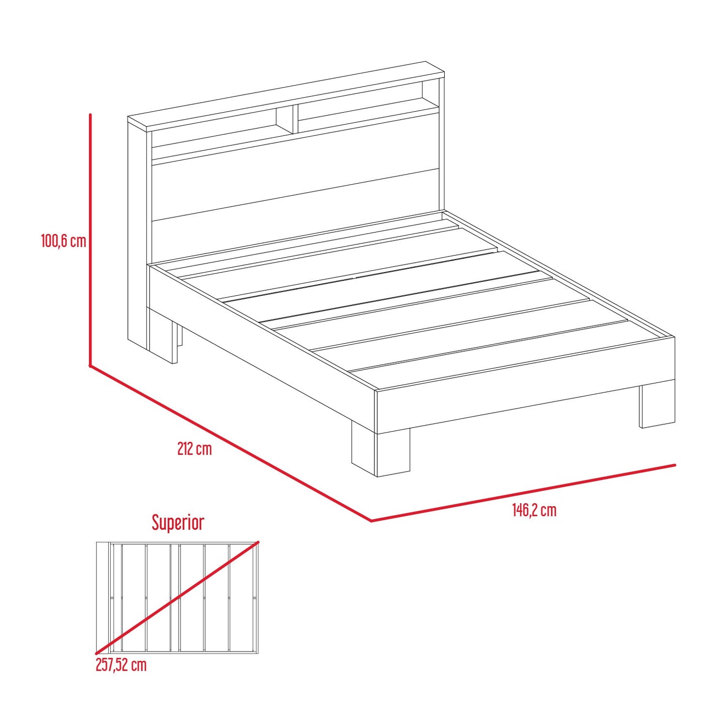 Cama Doble Mercy, Avellana y Blanco, incluye tendido de tablas