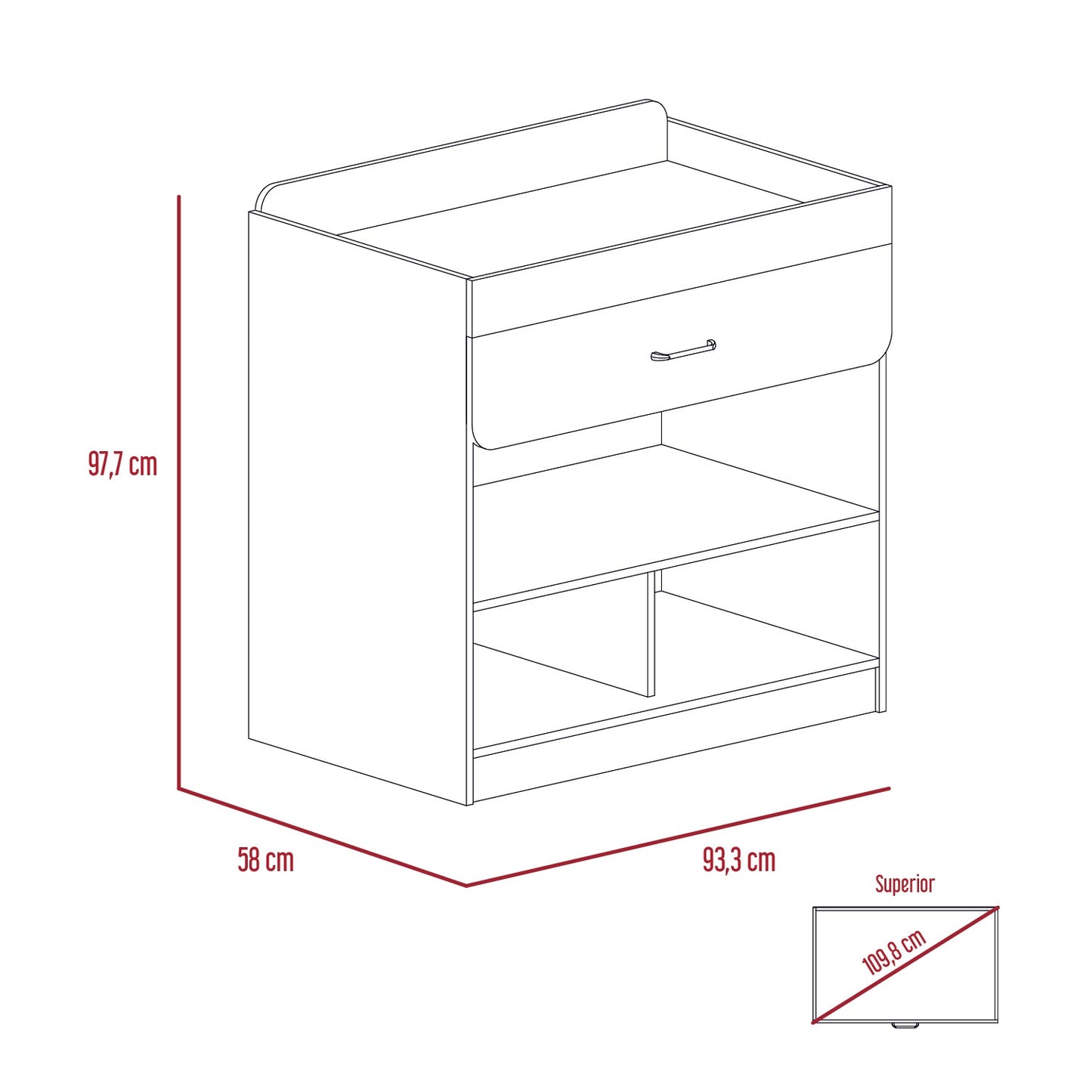 Mueble Cambiador Praga, Blanco, con un cajón multiusos y varios entrepaños