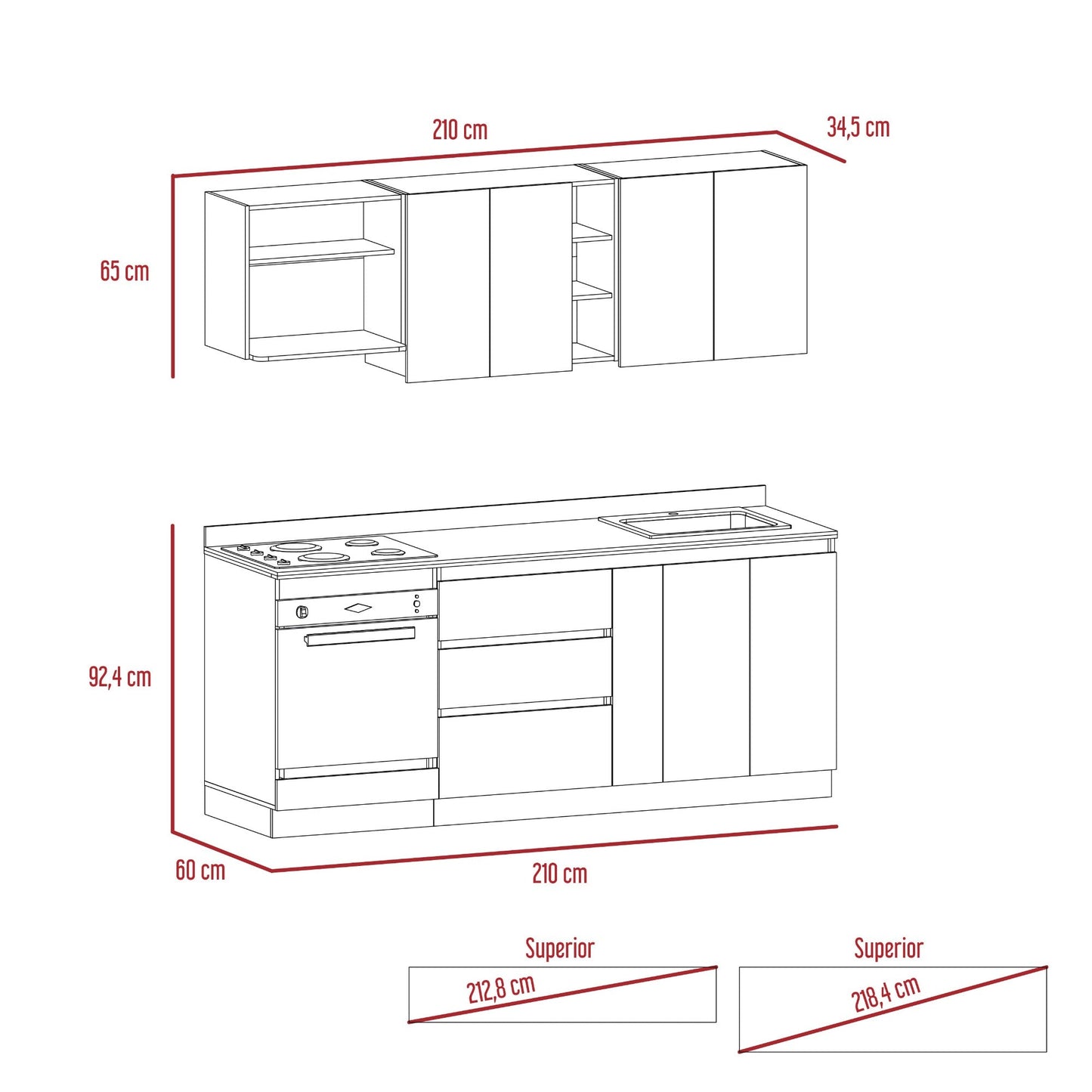 Cocina Integral Thilo, Café claro y Gris, incluye mesón izquierdo y horno