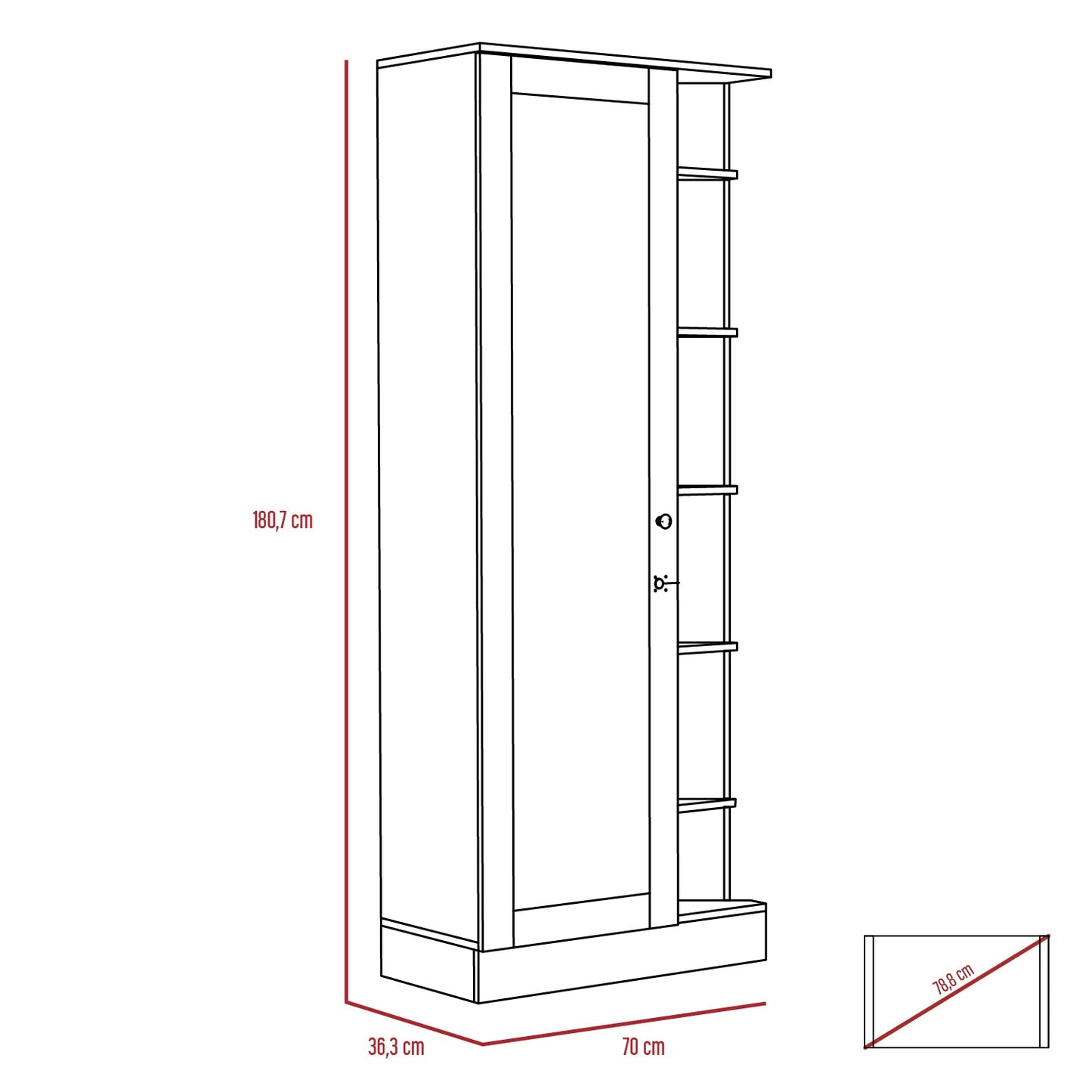 Closet Lara con Espejo, Caoba, con siete entrepaños y gran capacidad de almacenamiento