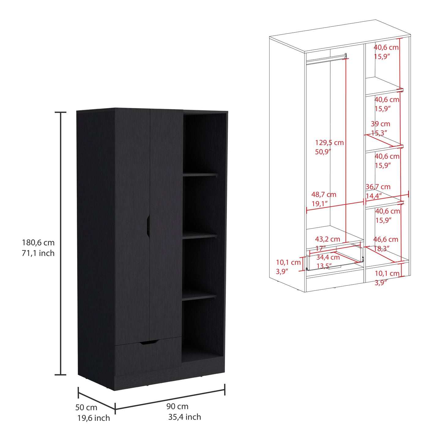 Closet Memphis, Wengue, con Un Tubo Cromado ZF