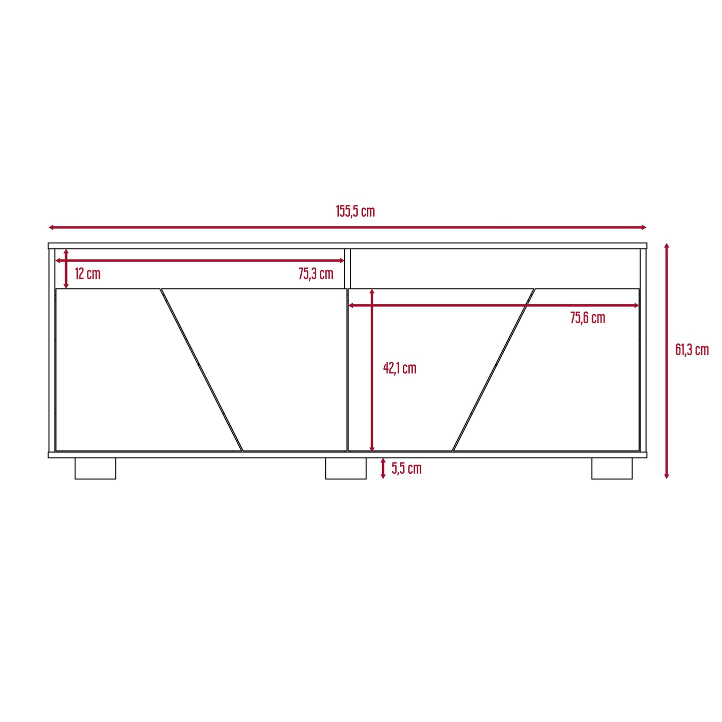 Mesa para TV Orus, Miel y Blanco, con espacio para televisor de 70 pulgadas