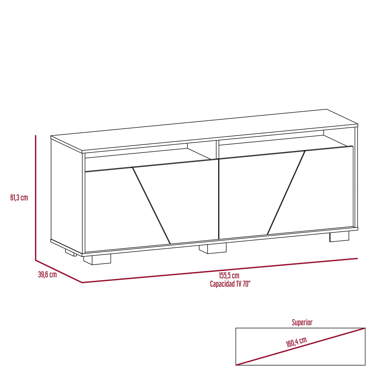 Mesa para TV Orus, Miel y Blanco, con espacio para televisor de 70 pulgadas