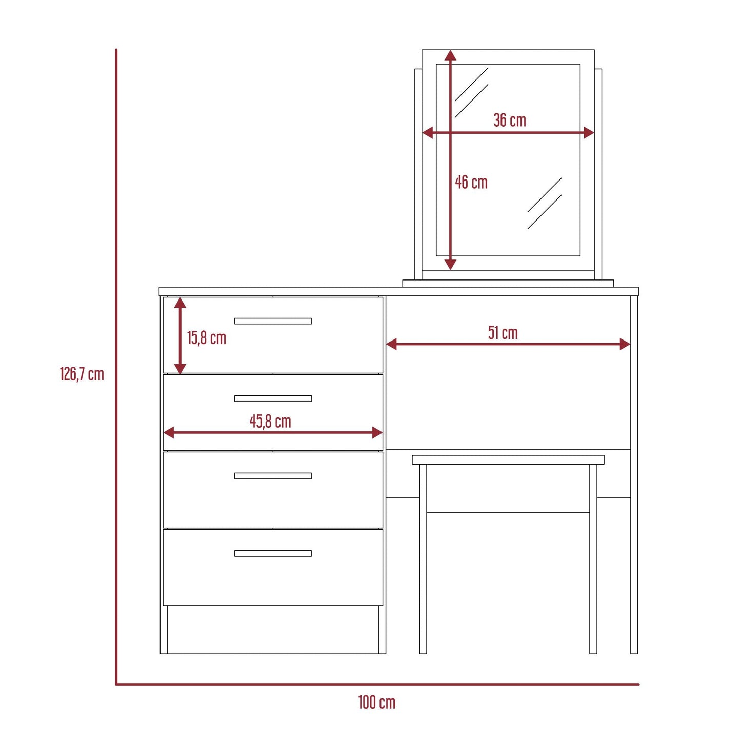 Mueble Tocador Wesley color Wengue y Miel para Habitación.