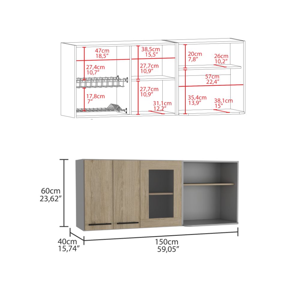 Gabinete Superior Frello color Beige y Gris para Cocina.