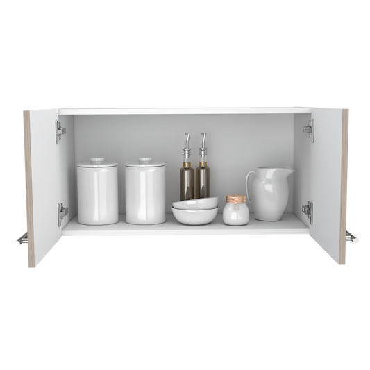 Mueble Sobre Campana Shope color Beige y Blanco para Cocina.