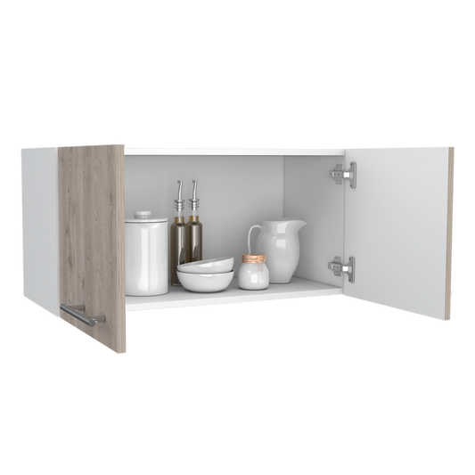 Mueble Sobre Campana Shope color Beige y Blanco para Cocina.