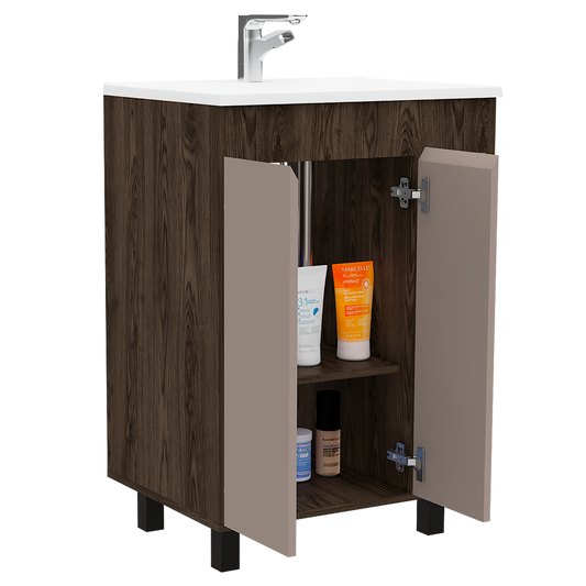 Mueble Lavamanos Meka, Cognac y Cocoa, incluye lavamanos