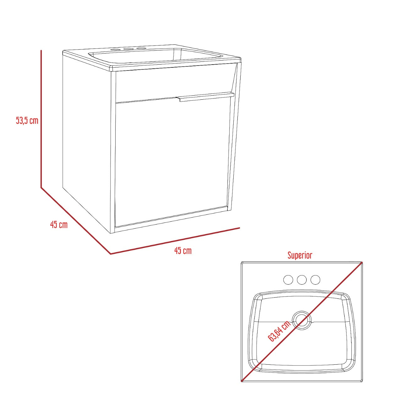 Mueble Lavamanos Burco, Café claro con Blanco con espacio para ubicar objetos de aseo Incluye Lavamanos