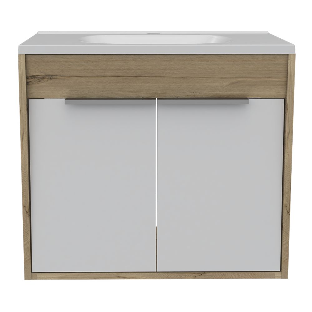 Mueble Lavamanos Burco color Café claro y Blanco para Baño.