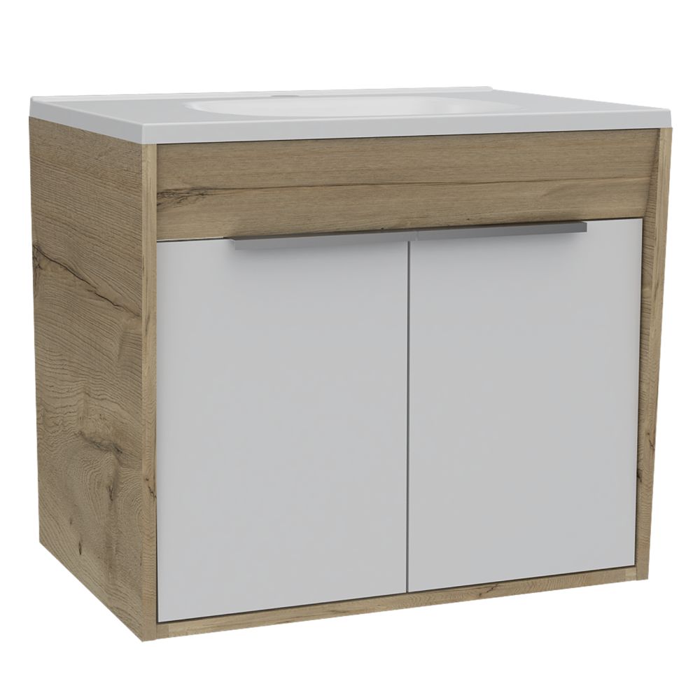 Mueble Lavamanos Burco color Café claro y Blanco para Baño.