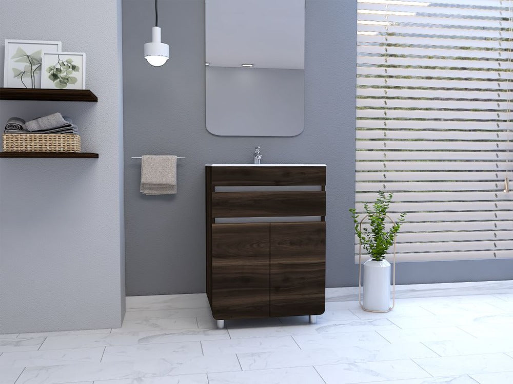 Mueble Lavamanos Aluvy, Caoba y Gris, con gran capacidad de almacenamiento 60