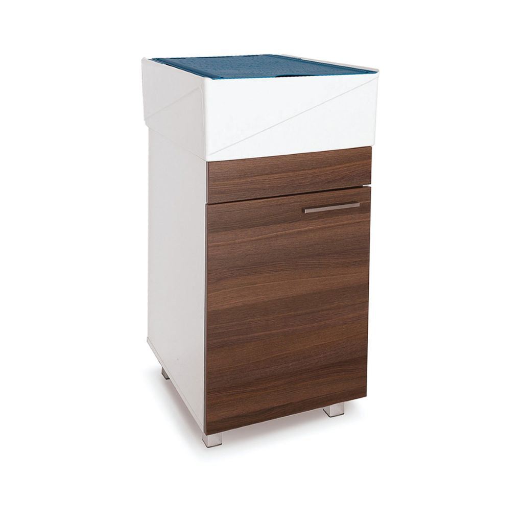 Mueble Lavadero Abel, Blanco y Moreno, ideal para espacios pequeños