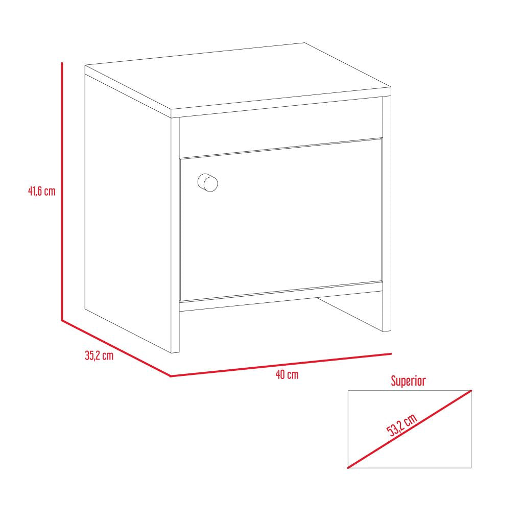 Mesa de Noche Tutto, Café claro, con cajón para guardar objetos ideal para espacios reducidos