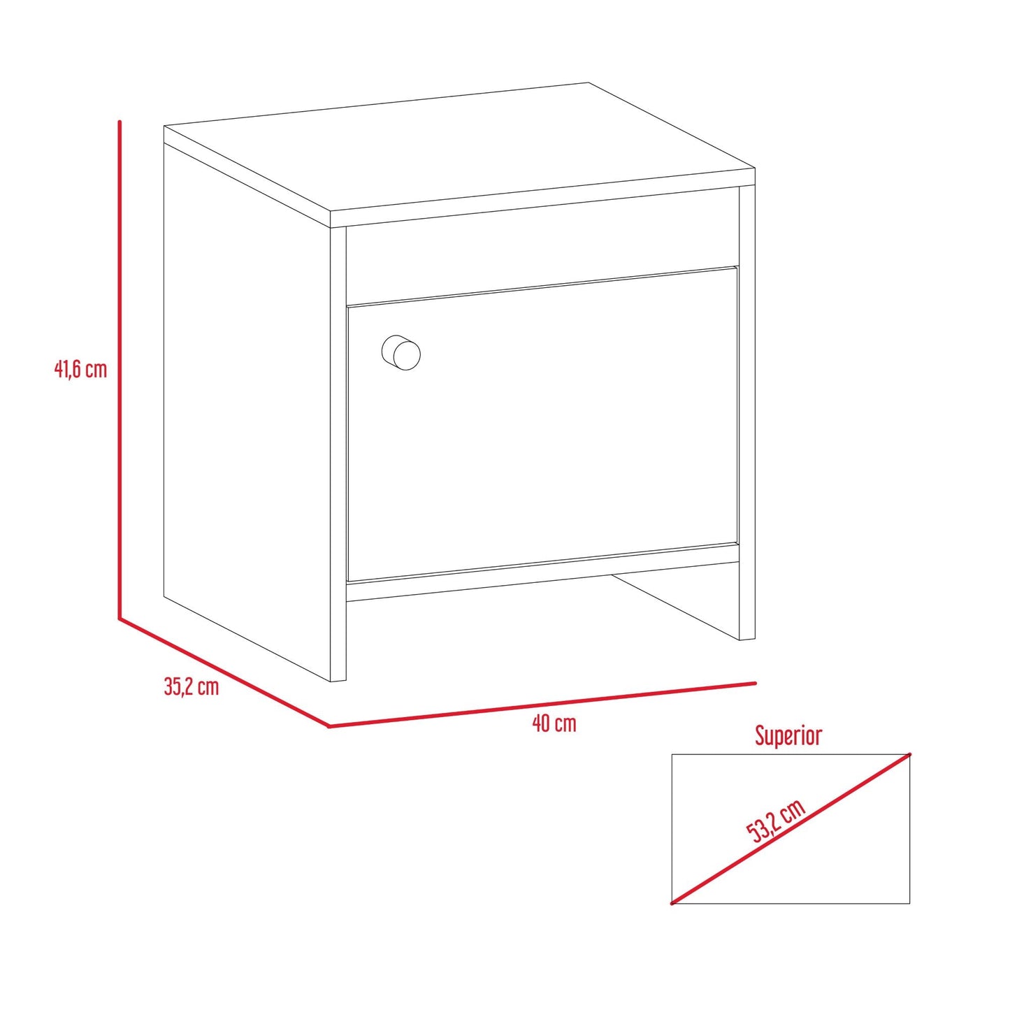 Mesa de Noche Tutto, Beige, con cajón para guardar objetos ideal para espacios reducidos