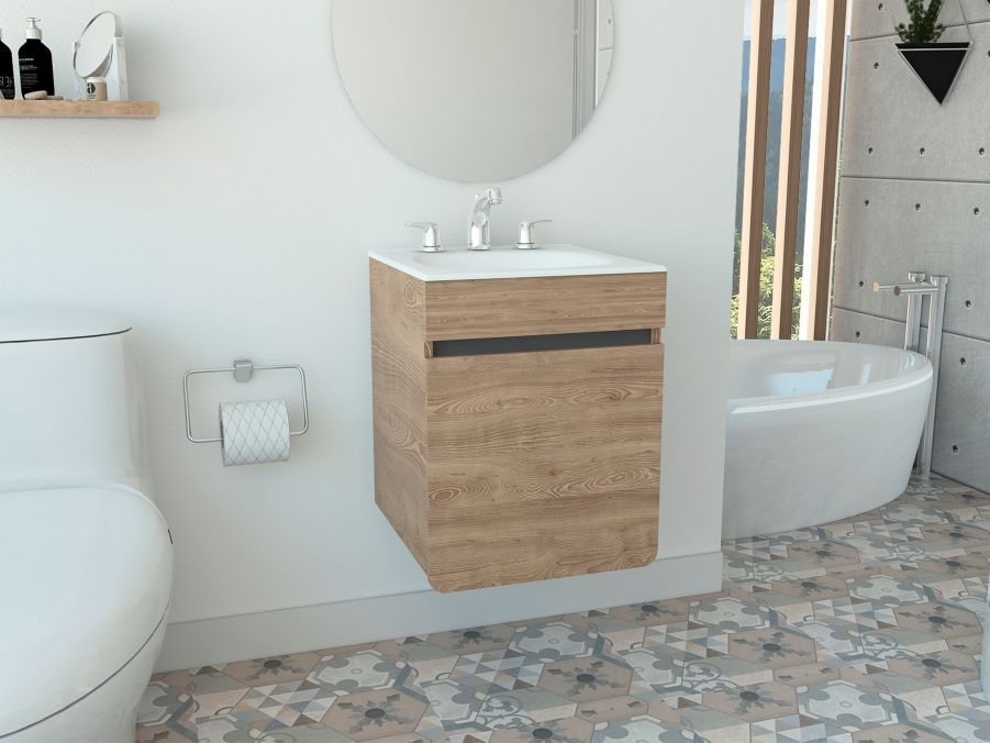 Mueble Lavamanos Aluvy, Miel y Plata oscuro, con gran capacidad de almacenamiento 45