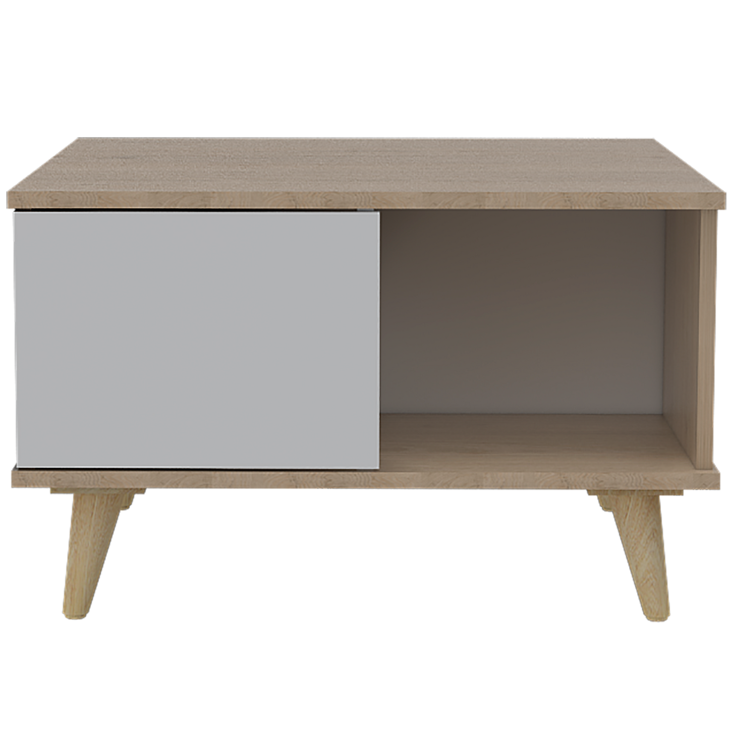 Mesa de Centro Bruno, Beige y Blanco, con una puerta y patas de madera