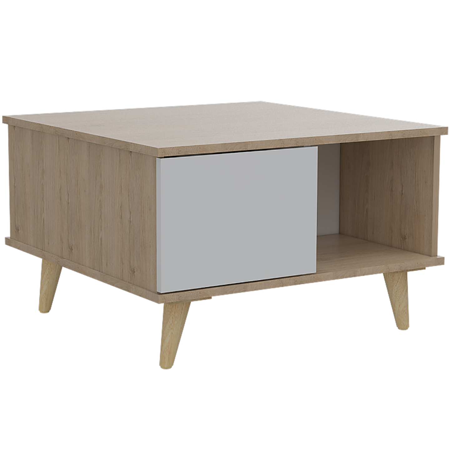 Mesa de Centro Bruno, Beige y Blanco, con una puerta y patas de madera