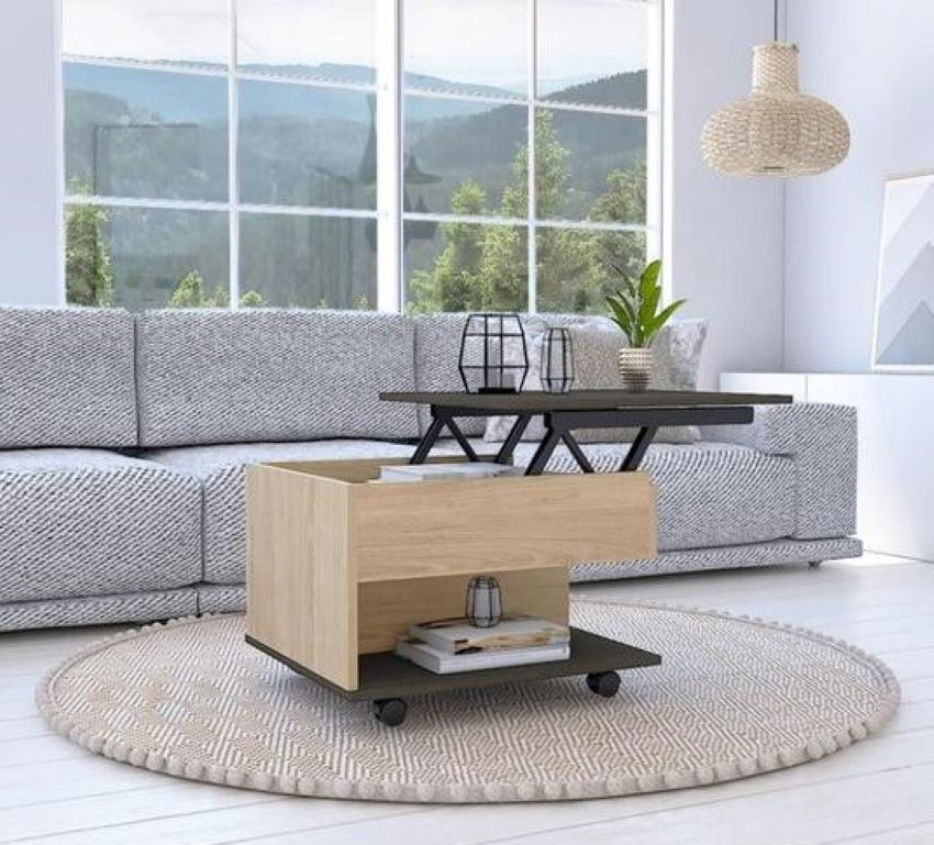 Mesa de Centro Salento, Beige y Wengue, con un cajón interno multiusos