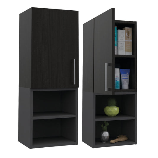 Gabinete de Baño Oporto, Negro y Plata Oscuro, con Dos Entrepaños X2